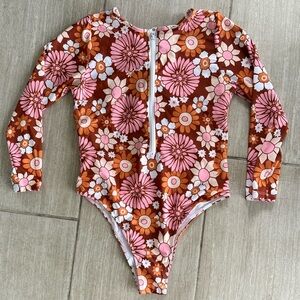 floral long sleeve bathing suit with zipper front ! vintage style flowers